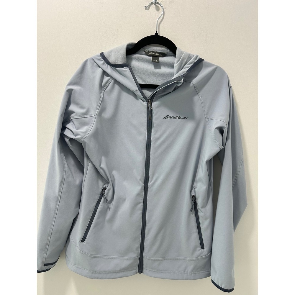 Eddie Bauer Womens Full Zip Softshell Hooded Jacket Blue Gray Fleece Lined M
